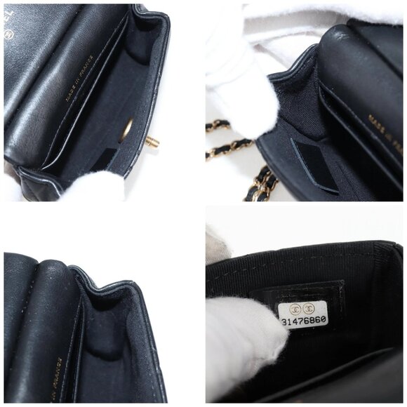 CHANEL Matelasse Chain Pouch Shoulder Bag Lamb Skin Black Gold CC Auth BD2191M - Picture 15 of 16